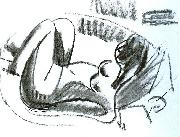 Ernst Ludwig Kirchner Reclining nude in a bathtub with pulled on legs - black chalk Spain oil painting artist